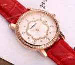 Copy Cartier Red Leather Strap Rose Gold Diamond Quartz Watch 35mm